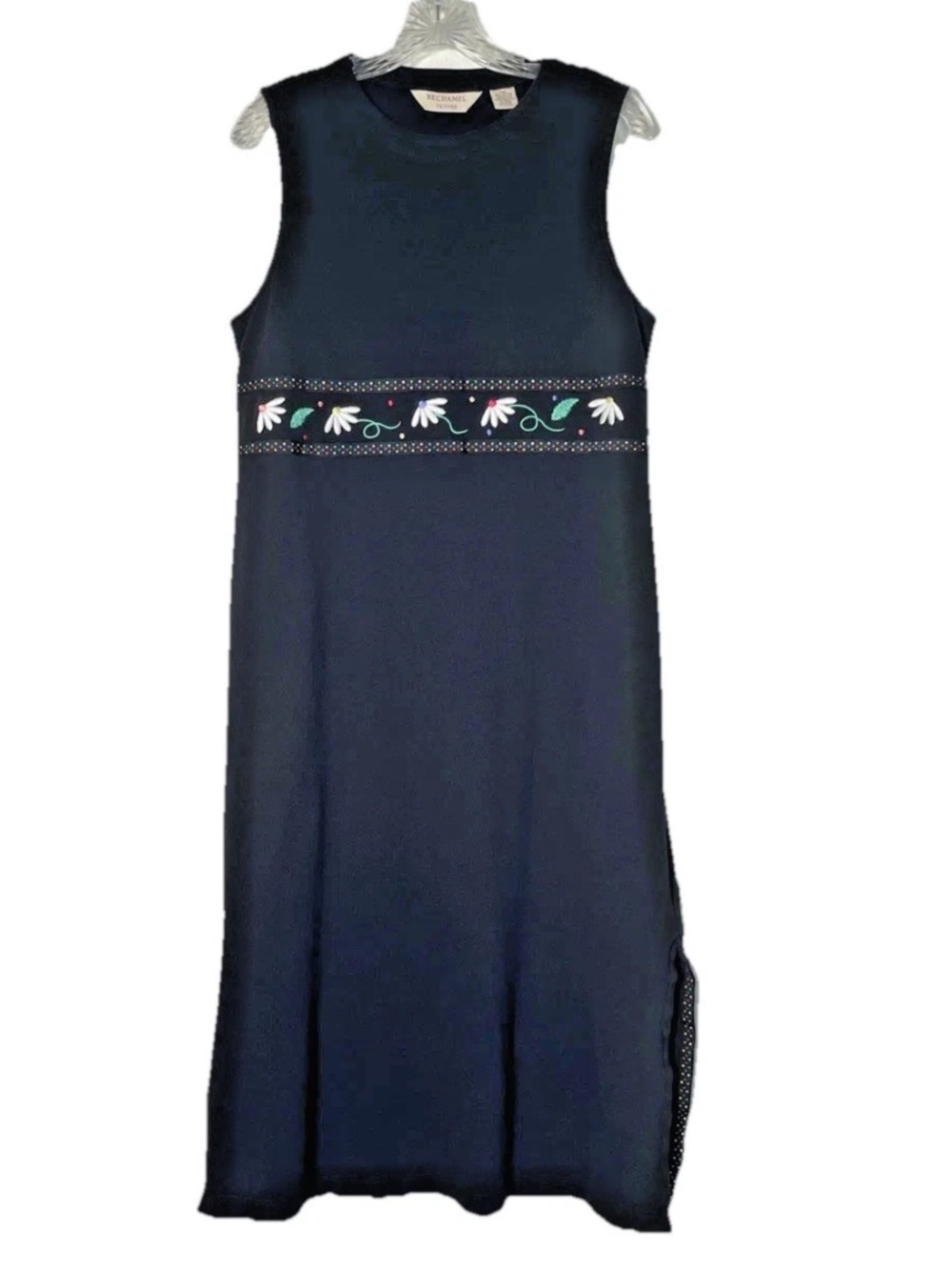 Bechamel Maxi Dress Black Embroidered Floral 100% Cotton Sleeveless